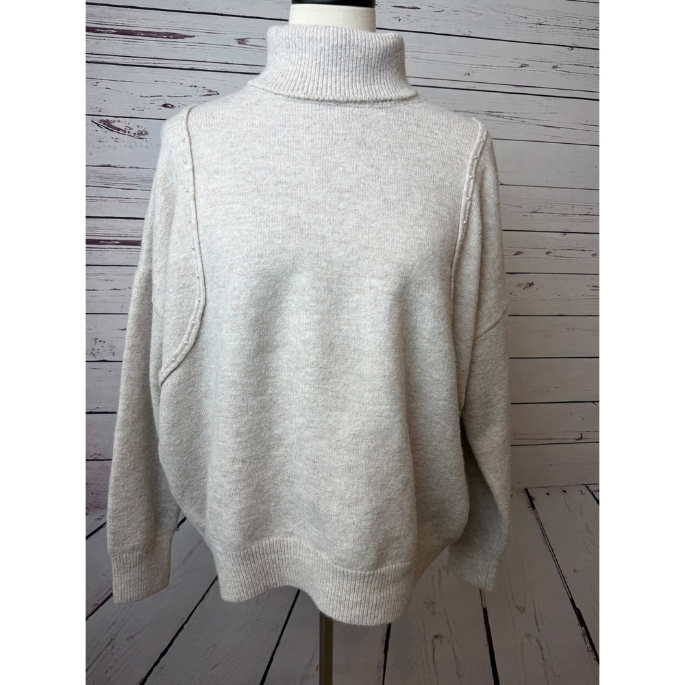 Belldini Turtleneck Sweater Large Oatmeal NWT Wool Blend Knit AS255592 Pullover